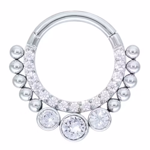 Lyxig clickerring med vita kristallstenar 1,2x8 mm