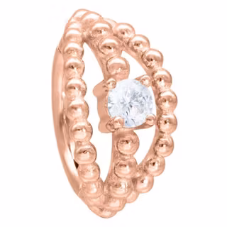 Clickkering i rose med trippeldesign och en vit sten i mitten, olika storlek