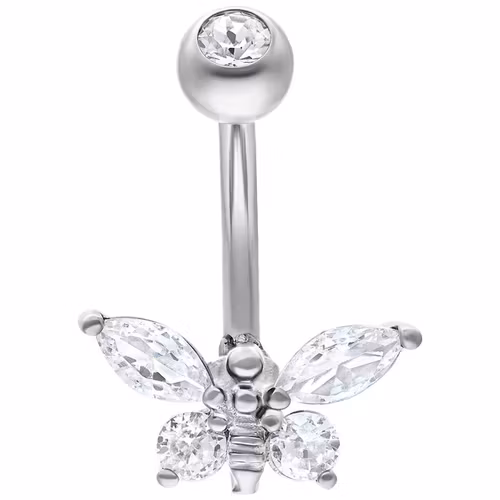 Navelsmycke med glittrig fjäril