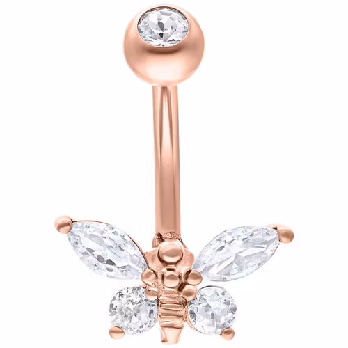 Navelsmycke i rose med glittrande fjäril 1,6x10 mm