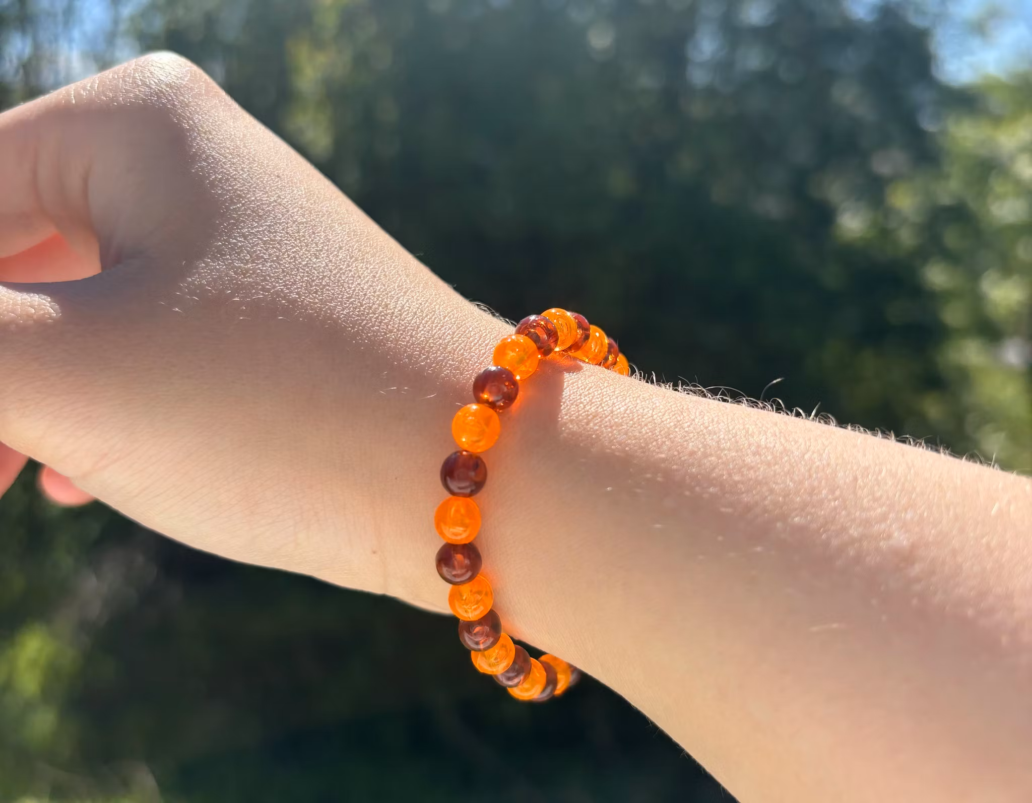 Orange brun armband med akrylpärla