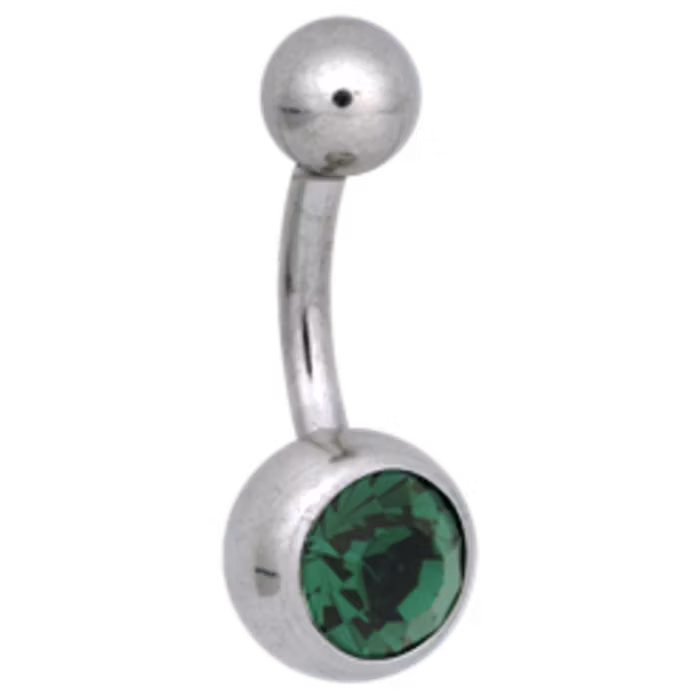 Navelsmycke med en sten olika färg 1,6x8 mm