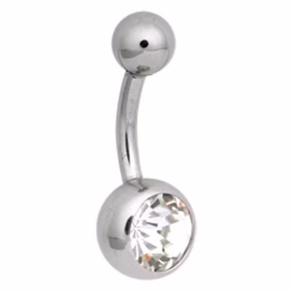 Navelsmycke med en sten olika färg 1,6x10 mm