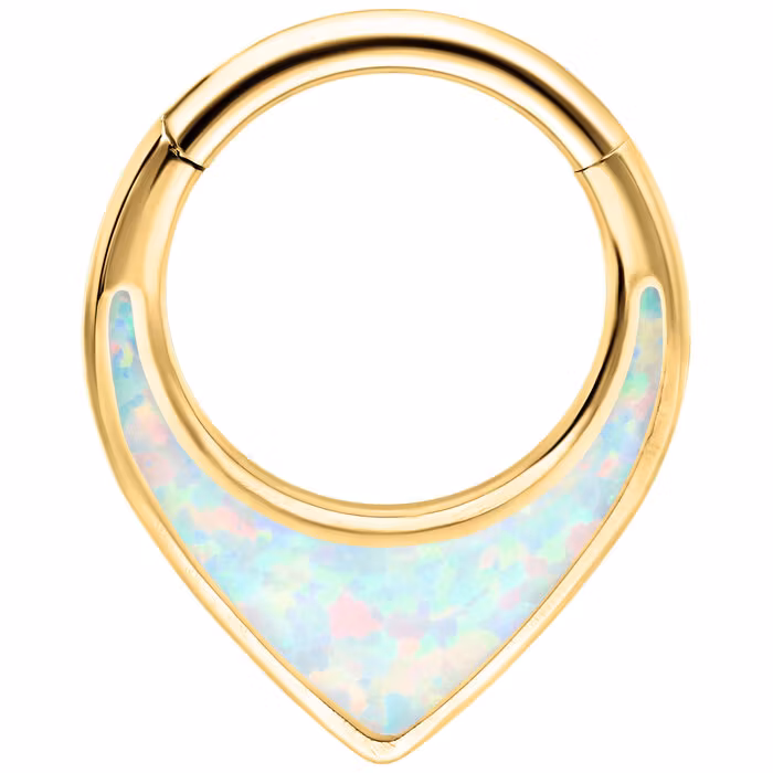 Droppformat septumsmycke i guldig färg Opal Titan 1,2x8 mm