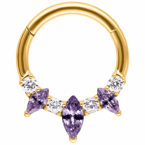 Guldig ring med vita stenar och diamantformade ametist stenar 1,2x8 mm