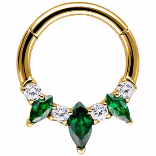 Guldig ring med vita stenar och diamantformade emerald stenar 1,2x8 mm