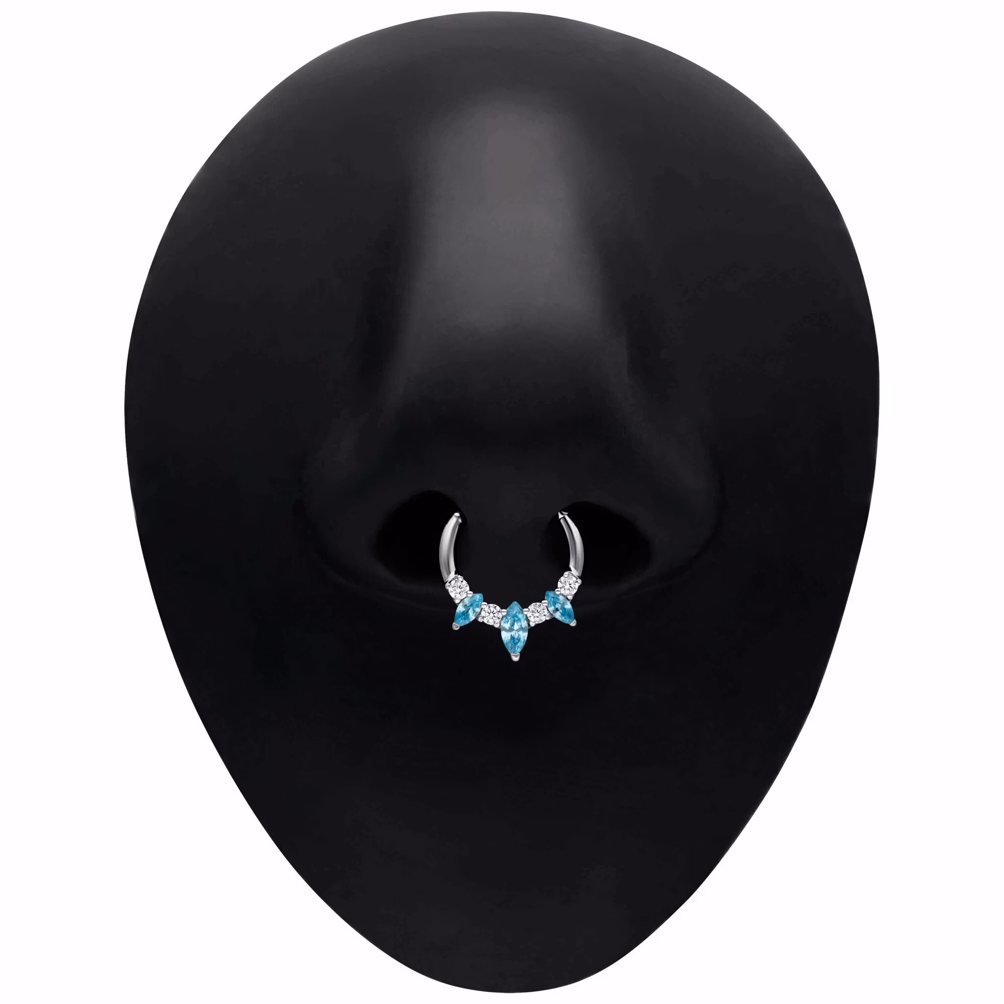 Ring med vita stenar och diamantformade aquamarin stenar 1,2x8 mm