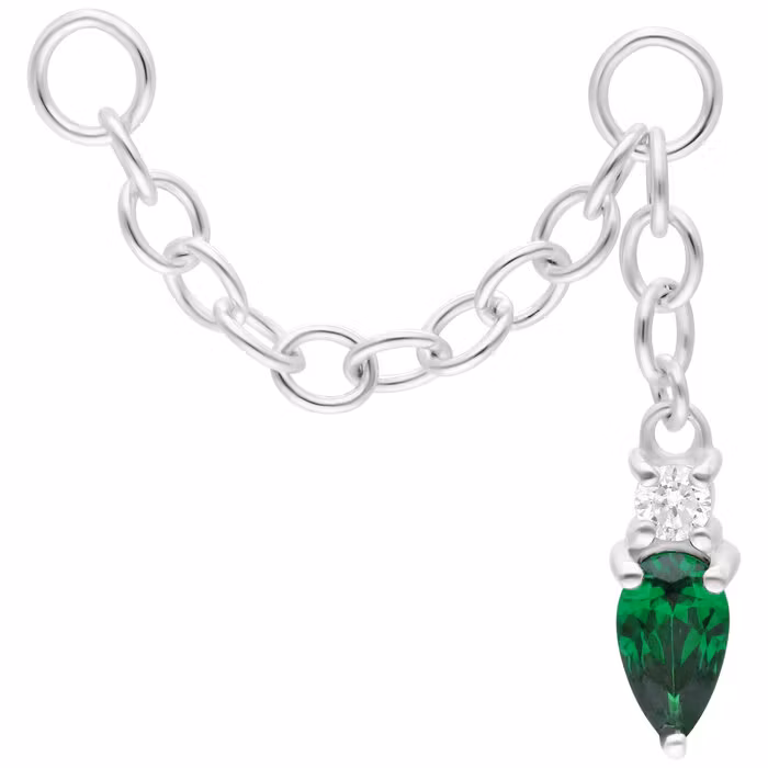 Connection chain med en hängande grön emerald sten 4 cm