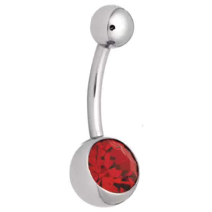 Navelsmycke med en sten olika färg 1,6x10 mm