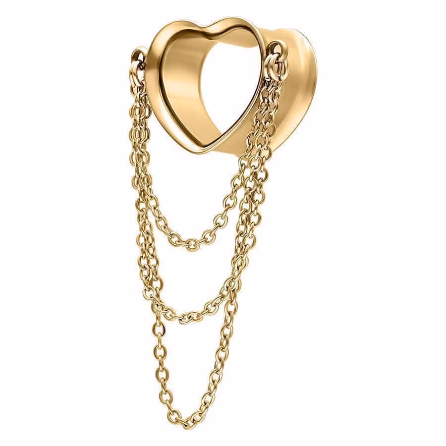 Guldig hjärtformad tunnel med tre hängande kedjor 8 mm