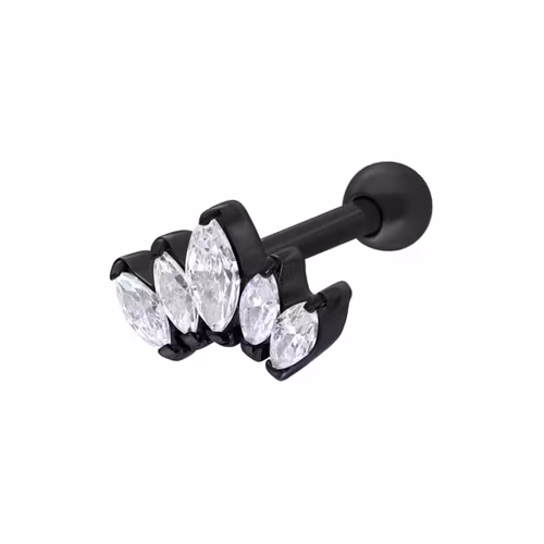 Svart stav med fem vita kristallstenar Titan 1,2x6mm