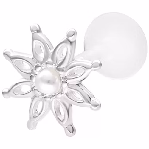 Labretstav i bioplast med en blomma med sötvattenpärla i mitten 1,2x6 mm