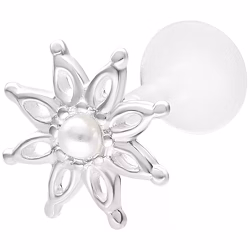 Labretstav i bioplast med en blomma med sötvattenpärla i mitten 1,2x6 mm