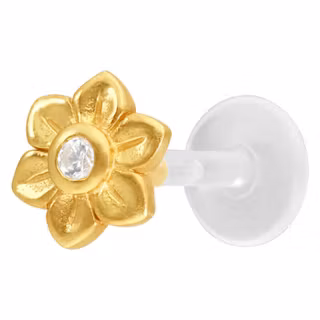 Labretstav med en guldig blomma och en vit kristallsten Bioplast 1,2x8 mm