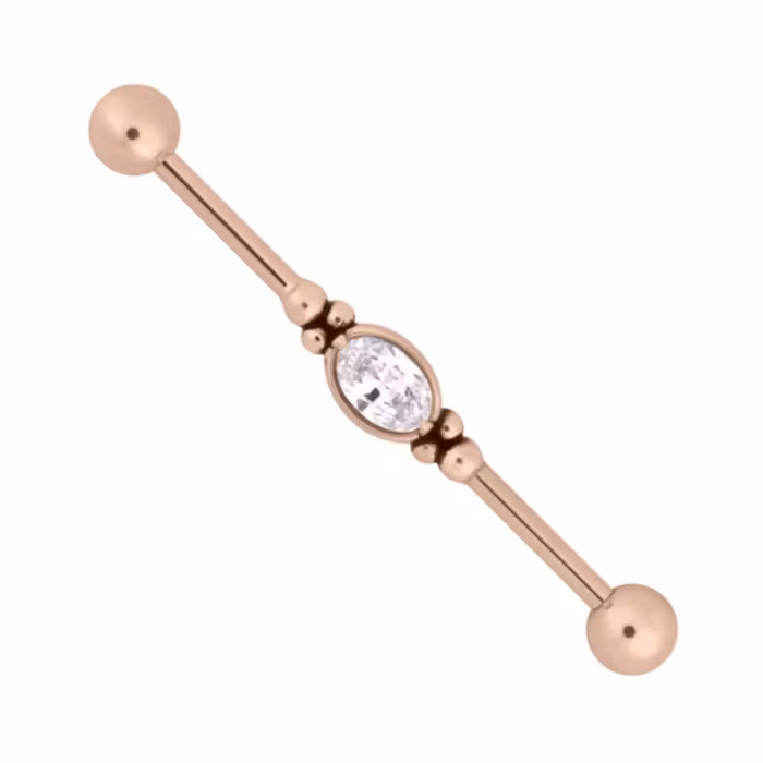 Rosefärgad Industrialstav med en vit sten i mitten 36 mm
