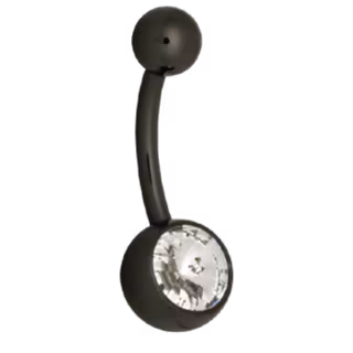 Svart navelpiercing med en vit sten Titan 1,6x8 mm