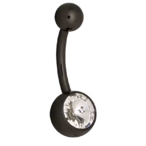 Svart navelpiercing med en vit sten Titan 1,6x8 mm