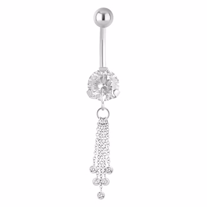 Navelpiercing med hängande kedjor och stenar 1,6x8 mm