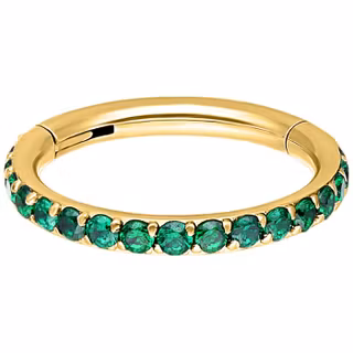 Guldig clickerring med emerald gröna stenar 1,2x12 mm