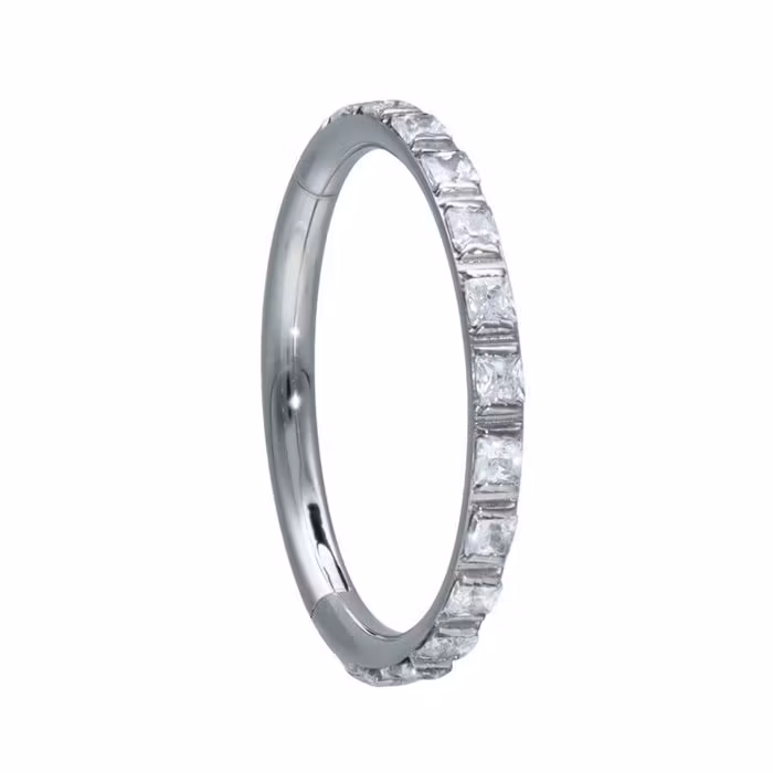 Clickerring med rektangulära vita kristallstenar 1,2x8 mm