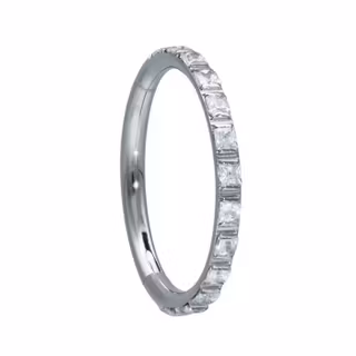 Clickerring med rektangulära vita kristallstenar 1,2x8 mm