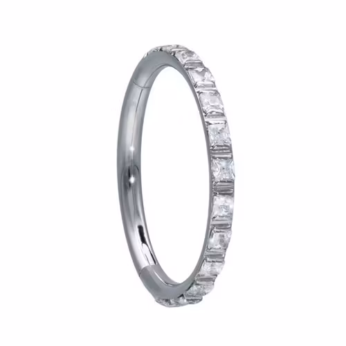 Clickerring med rektangulära vita kristallstenar 1,2x8 mm