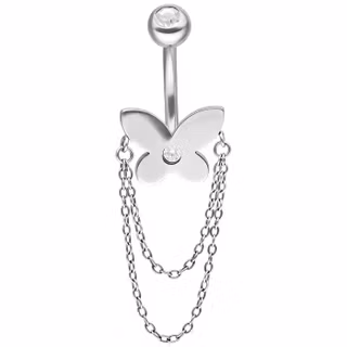 Navelsmycke med en fjäril och hängande kedjor 1,6x10 mm