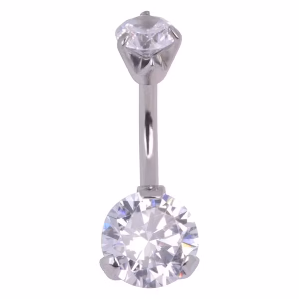Navelsmycke med kloinfattad vit sten 1,6x10 mm