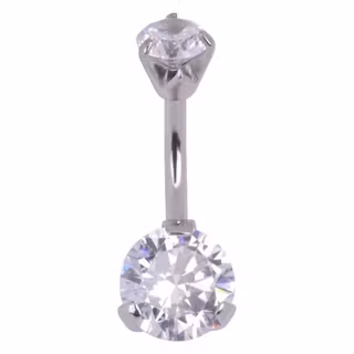 Navelsmycke med kloinfattad vit sten 1,6x10 mm