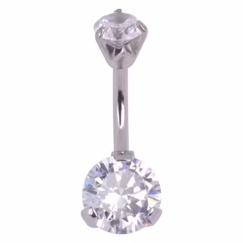 Navelsmycke med kloinfattad vit sten 1,6x10 mm
