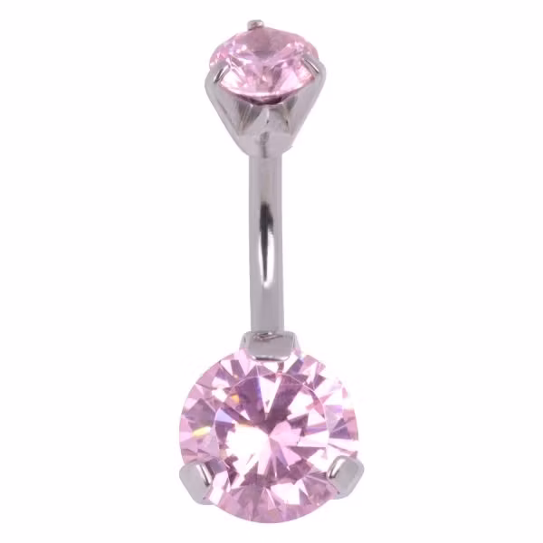 Navelsmycke med kloinfattad rosa sten 1,6x10 mm