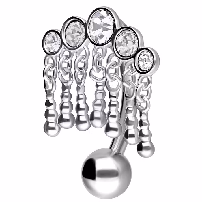 Navelsmycke med vita stenar och hänge på ovansidan 1,6x10 mm