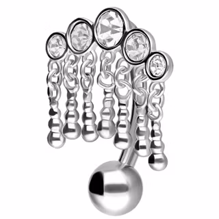 Navelsmycke med vita stenar och hänge på ovansidan 1,6x10 mm