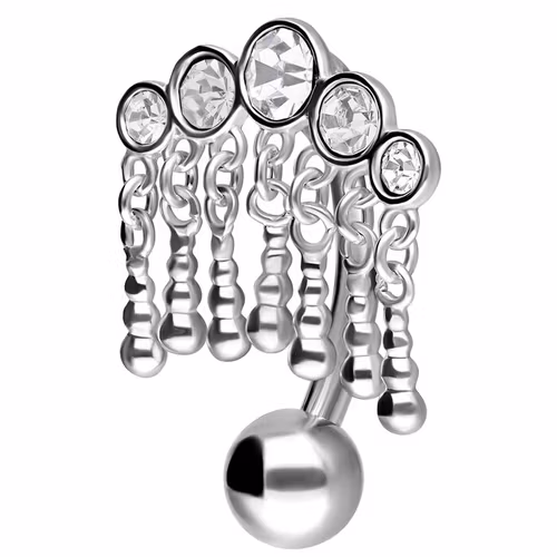 Navelsmycke med vita stenar och hänge på ovansidan 1,6x10 mm