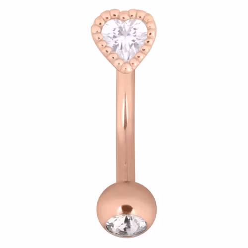 Navelsmycke i rose färg med hjärta i kristall 1,6x10 mm