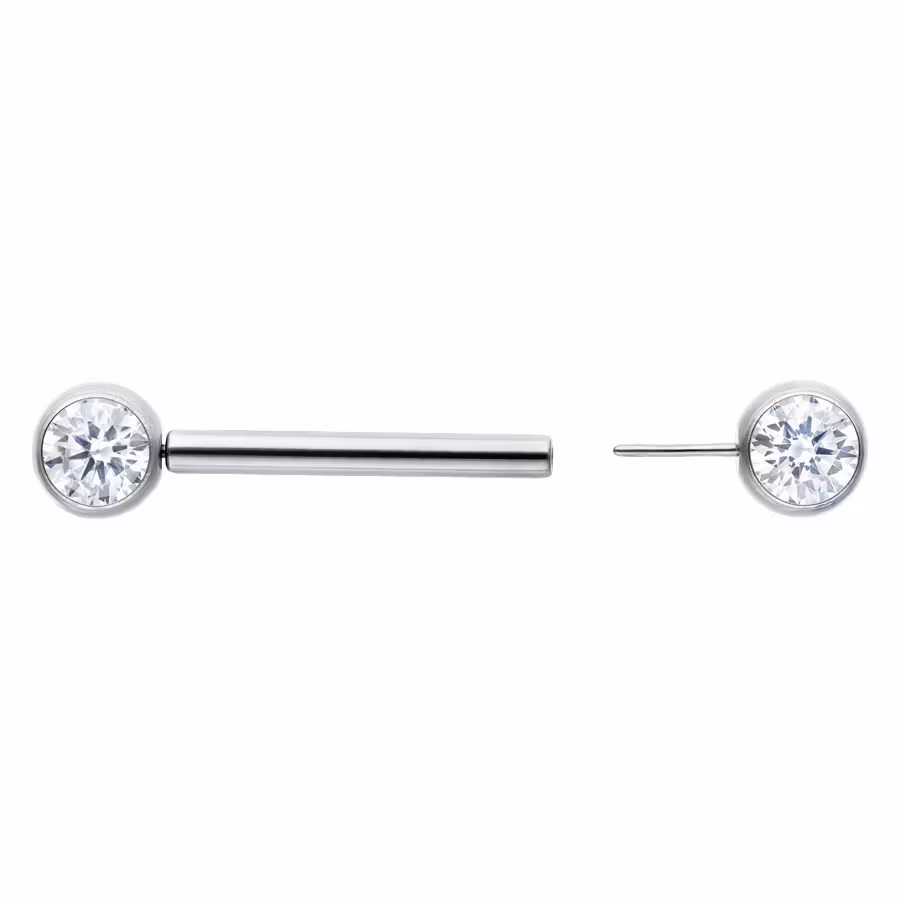 Nipplesmycke med två vita stenar Titan 1,2x12 mm