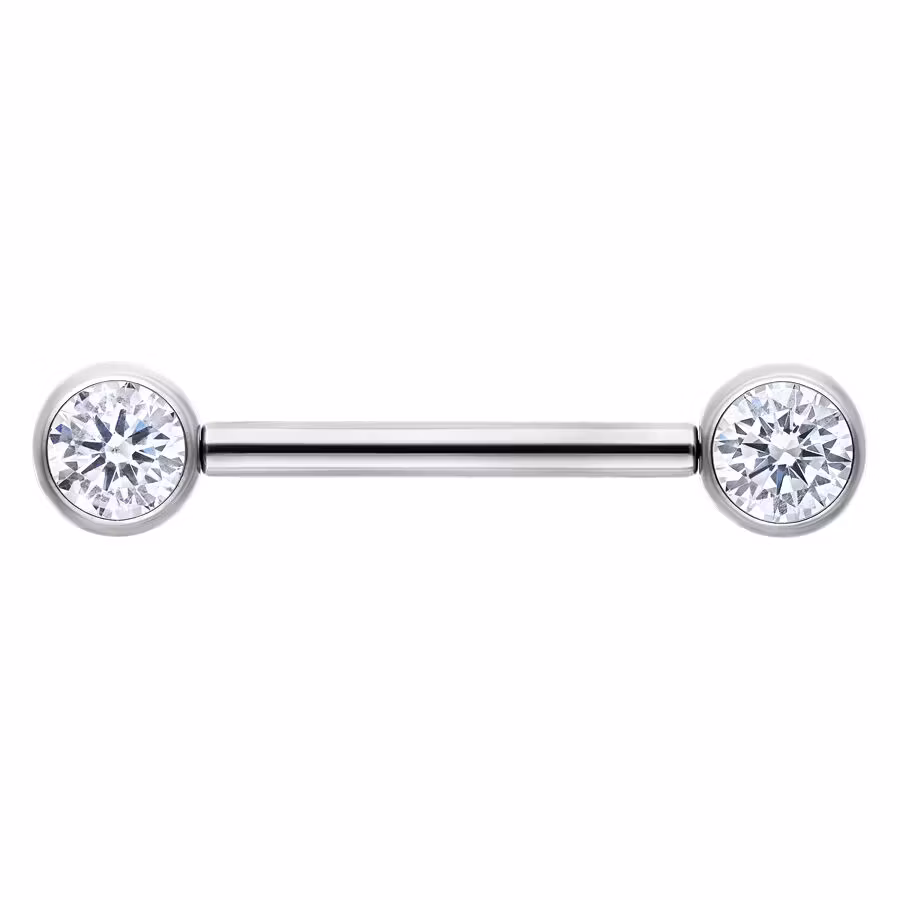 Nipplesmycke med två vita stenar Titan 1,2x12 mm