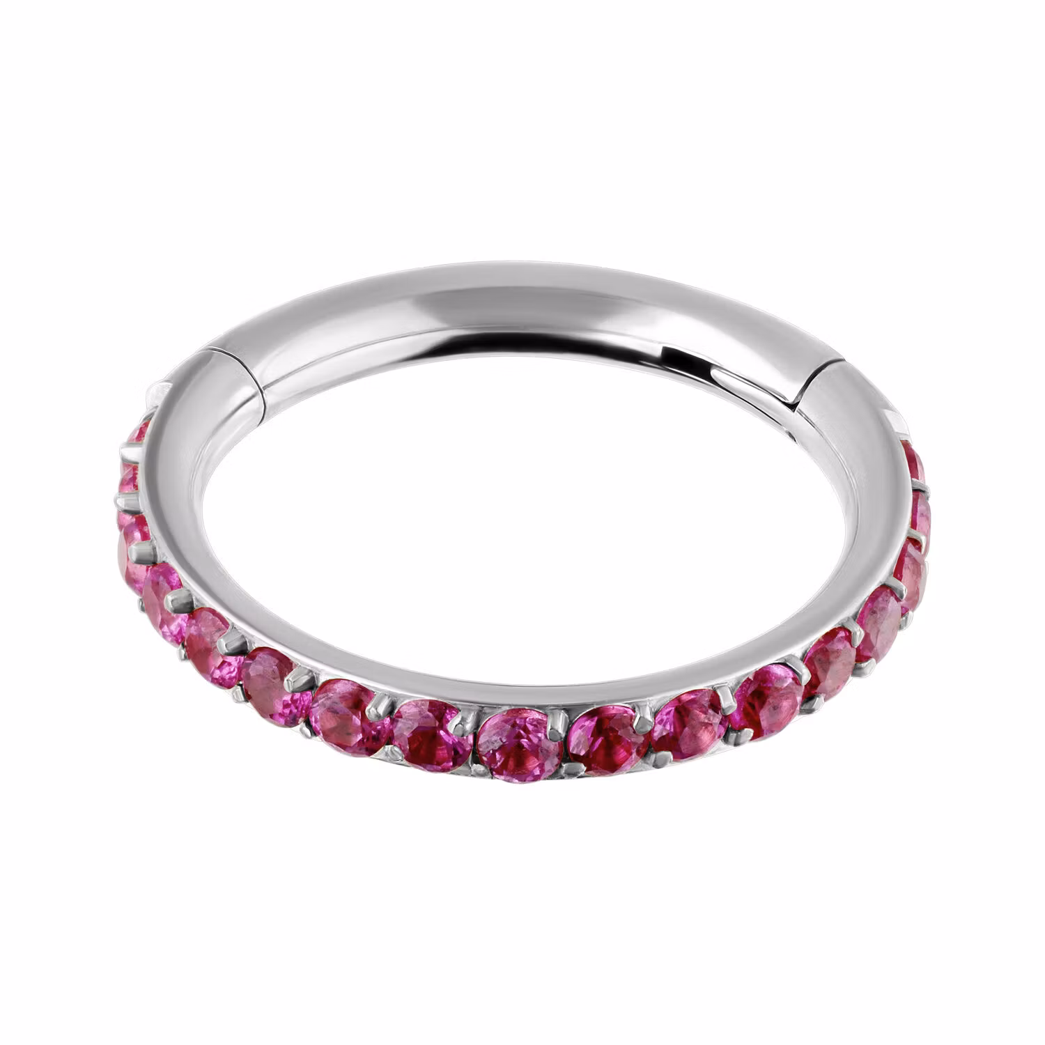 Clickerring med mörkrosa stenar Titan 1,2x8 mm