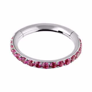 Clickerring med mörkrosa stenar Titan 1,2x8 mm