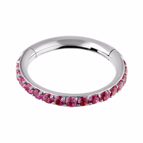 Clickerring med mörkrosa stenar Titan 1,2x8 mm