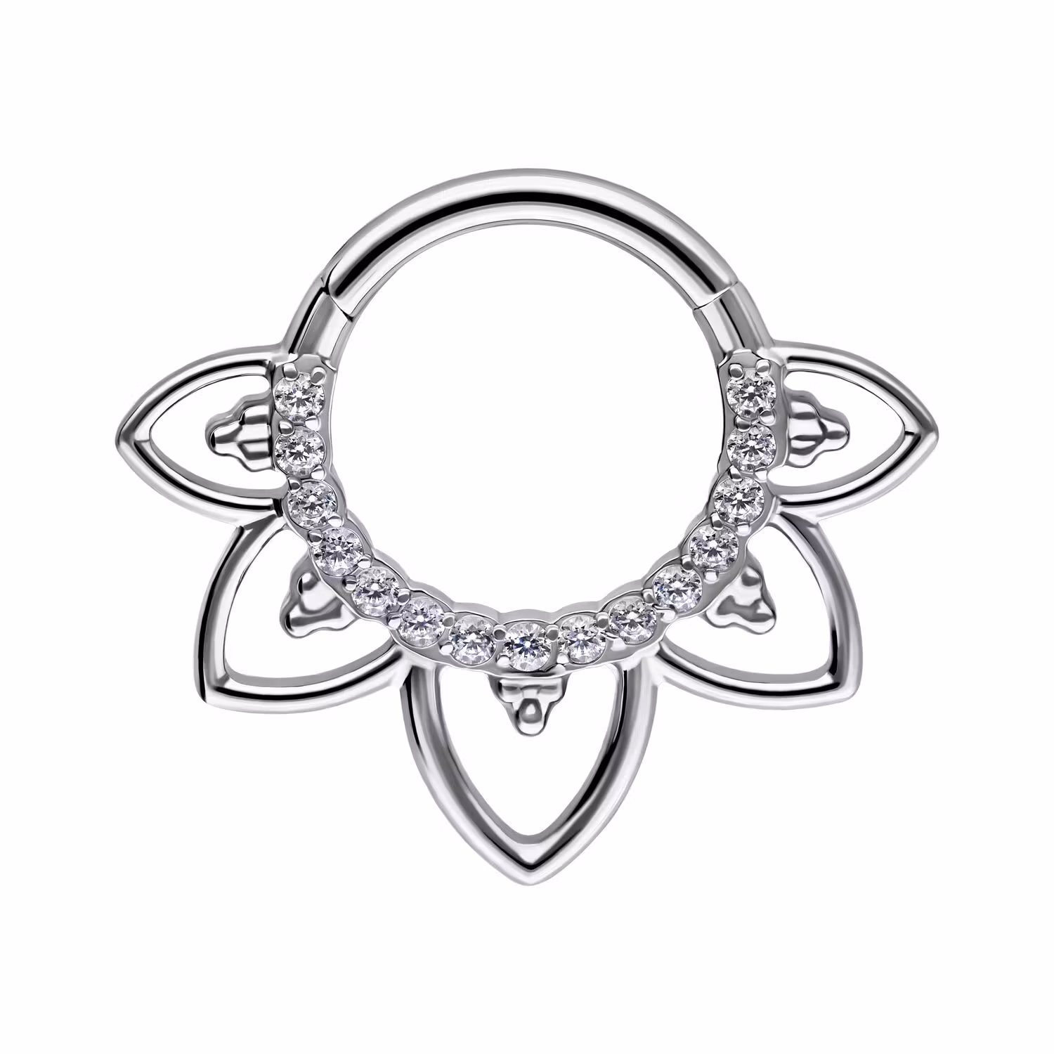 Clickerring med vit strass och blomliknande detaljer 1,2x8 mm