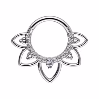 Clickerring med vit strass och blomliknande detaljer 1,2x8 mm