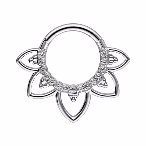Clickerring med vit strass och blomliknande detaljer 1,2x8 mm
