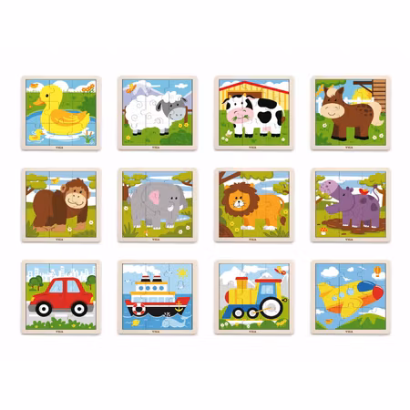 Pusselset 9 bitar, 12-pack m. hylla