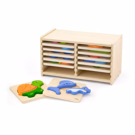 Pusselset 3-5 bitar, 12-pack m. hylla