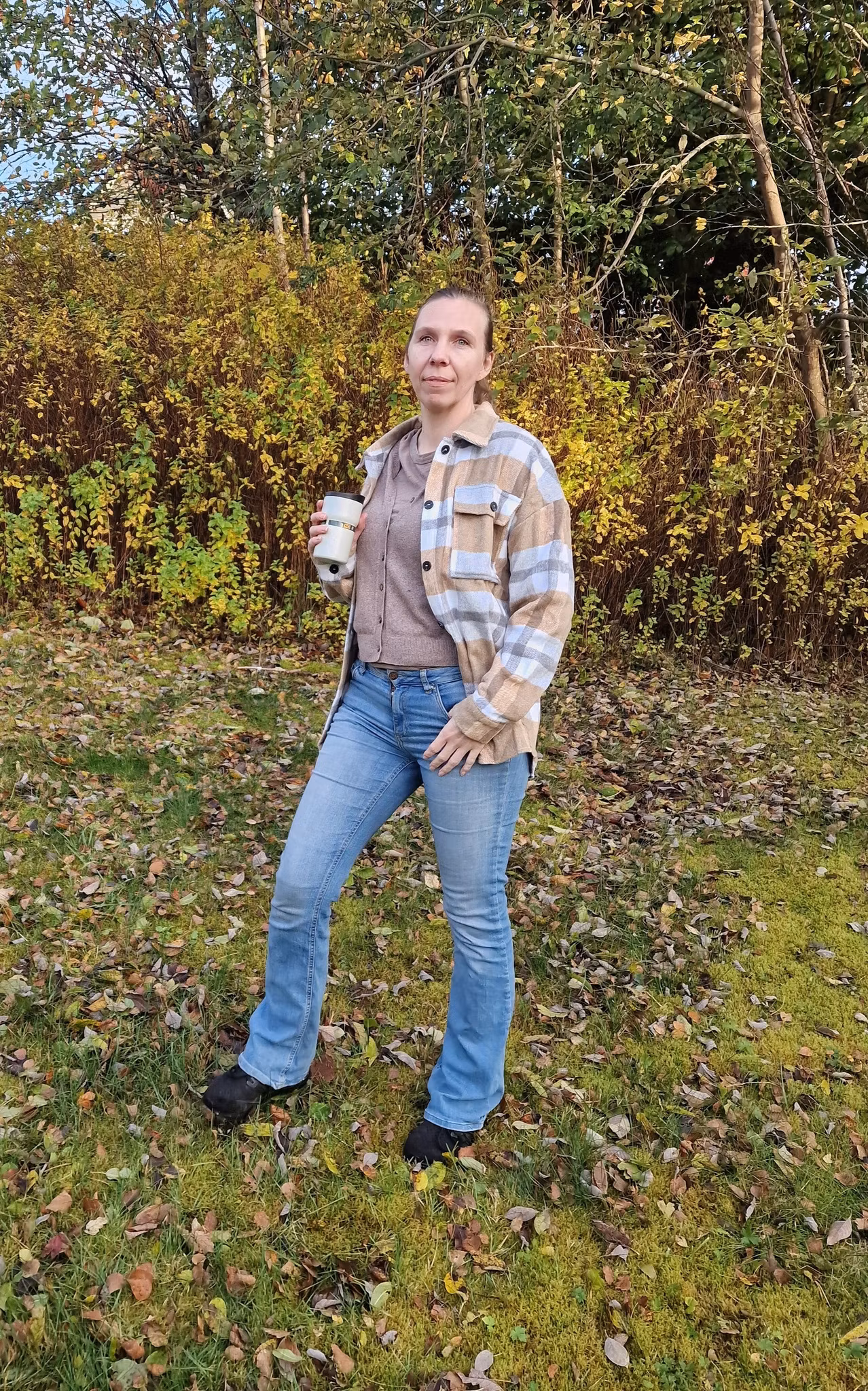 Beige-rutet skjorte jakke