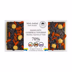 70% Choklad - Hasselnöt, Gojibär & Viol 100g (x 10st)