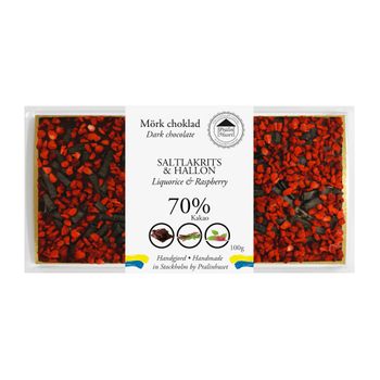 70% Choklad - Saltlakrits & Hallon 100g (x 10st)