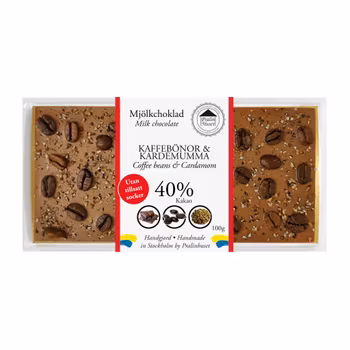 Sockerfri 40% Choklad - Kaffebönor & Kardemumma 100g (x 10st)