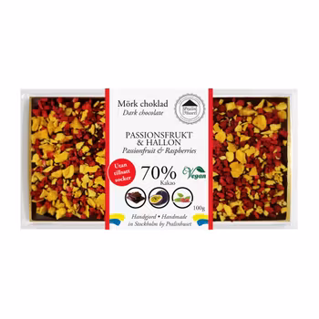 Sockerfri 70% Choklad - Passionsfrukt & Hallon 100g (x 10st)